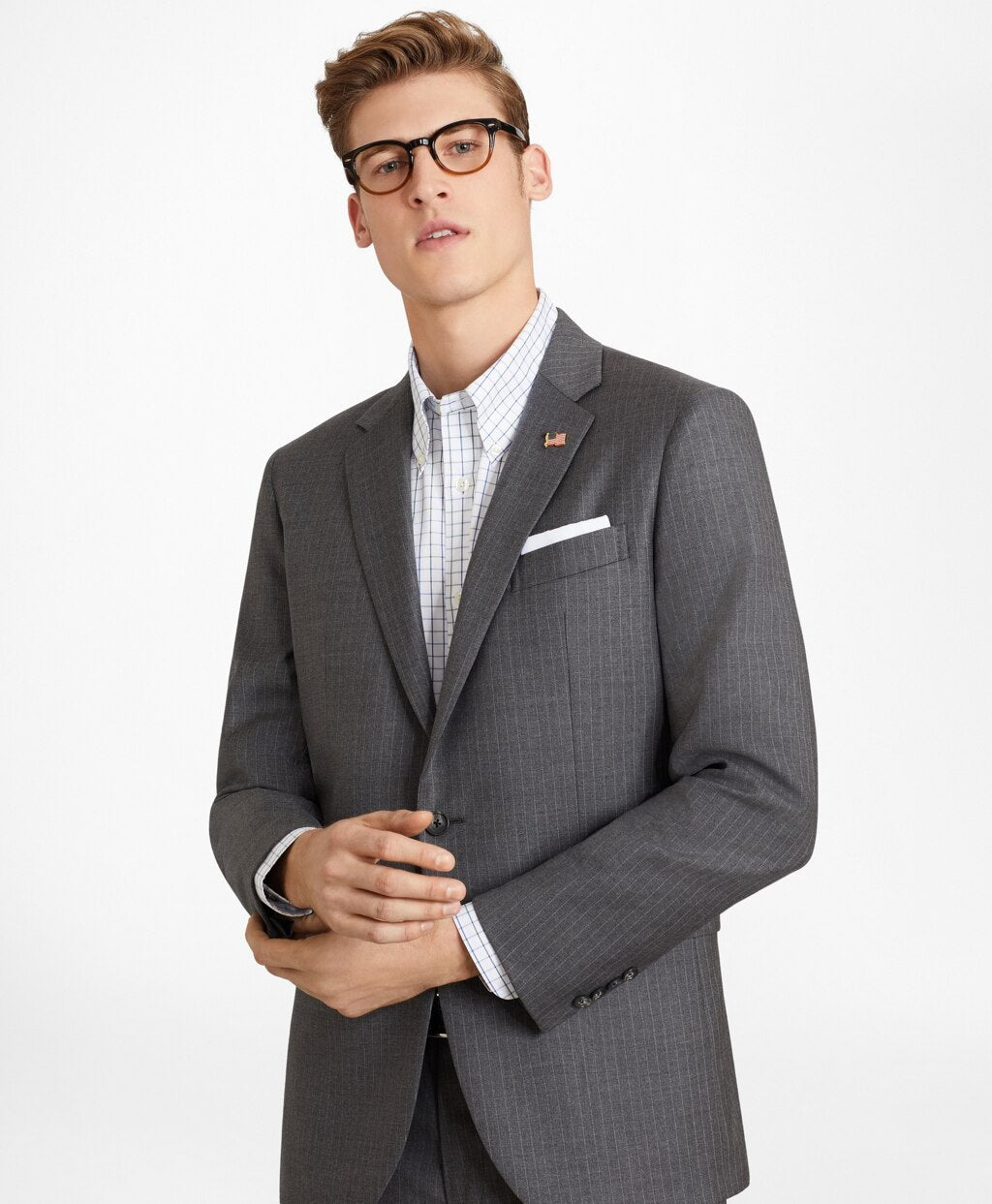 Brooks Brothers Men Milano Fit Two-Button Stripe 1818 Suit