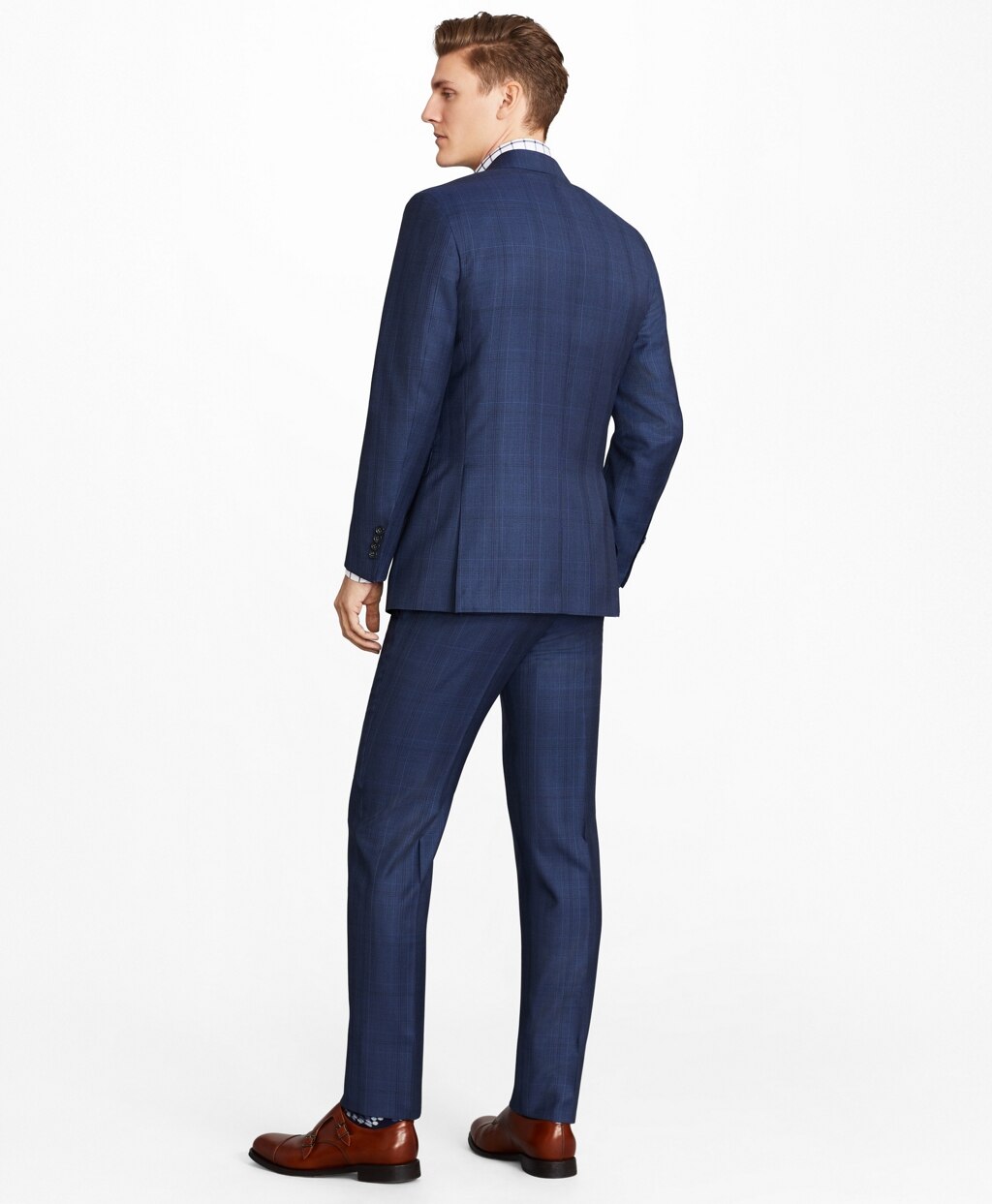 Brooks Brothers Men Milano Fit Three-Button Plaid 1818 Suit