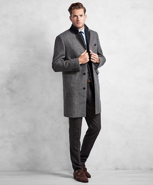 Brooks Brothers Men Golden Fleece® Black and White Plaid Topcoat