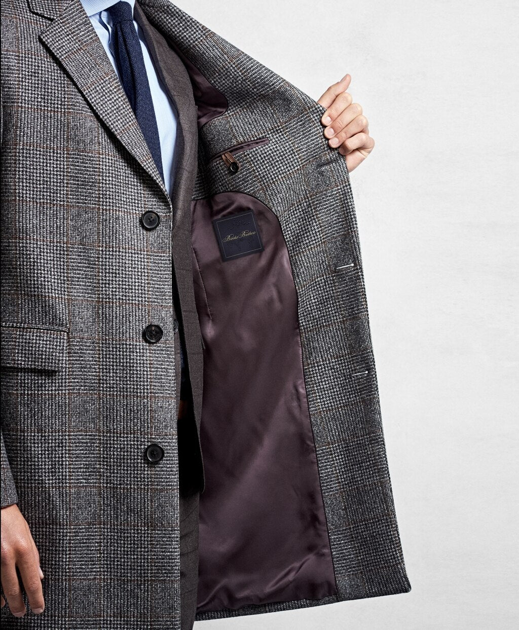 Brooks Brothers Men Golden Fleece® Black and White Plaid Topcoat