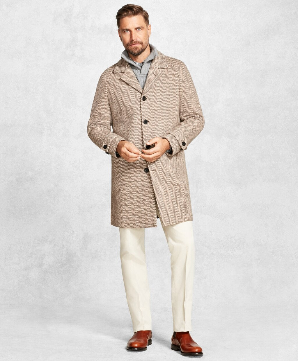 Brooks Brothers Men Golden Fleece® Herringbone Topcoat