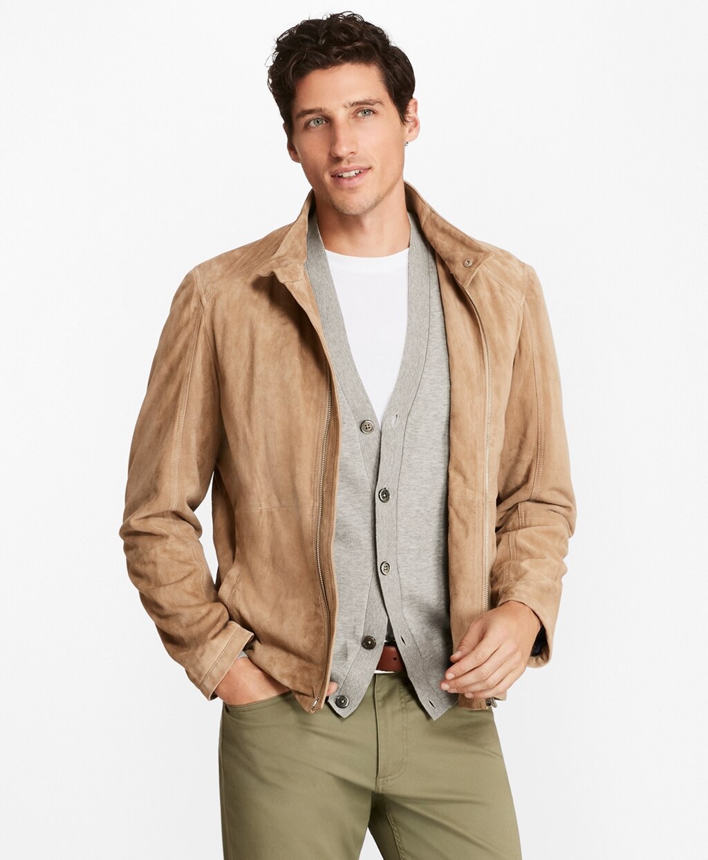 Brooks Brothers Men Suede Bomber Jacket