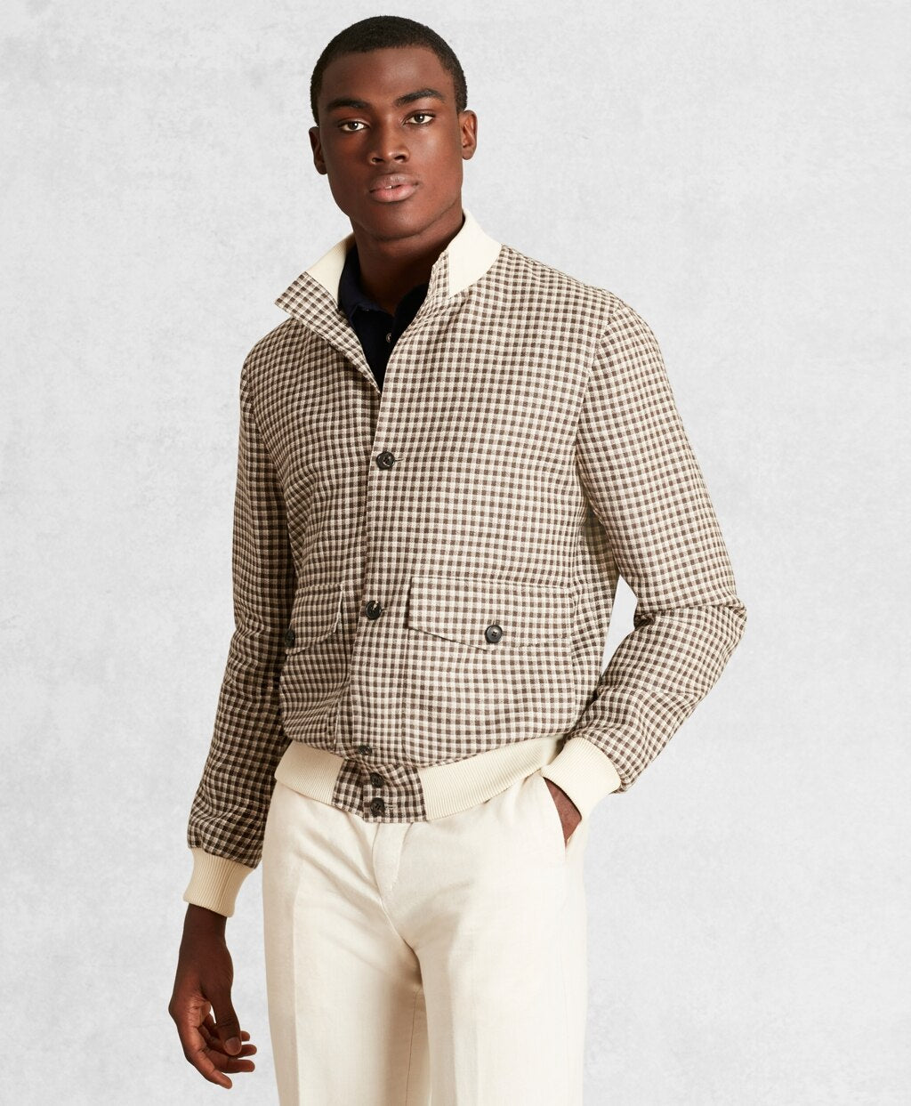 Brooks Brothers Men Golden Fleece® Wool Linen Houndstooth Bomber Jacket