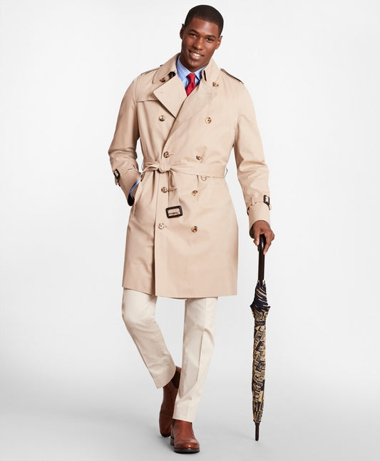 Brooks Brothers Men Double-Breasted Khaki Trench