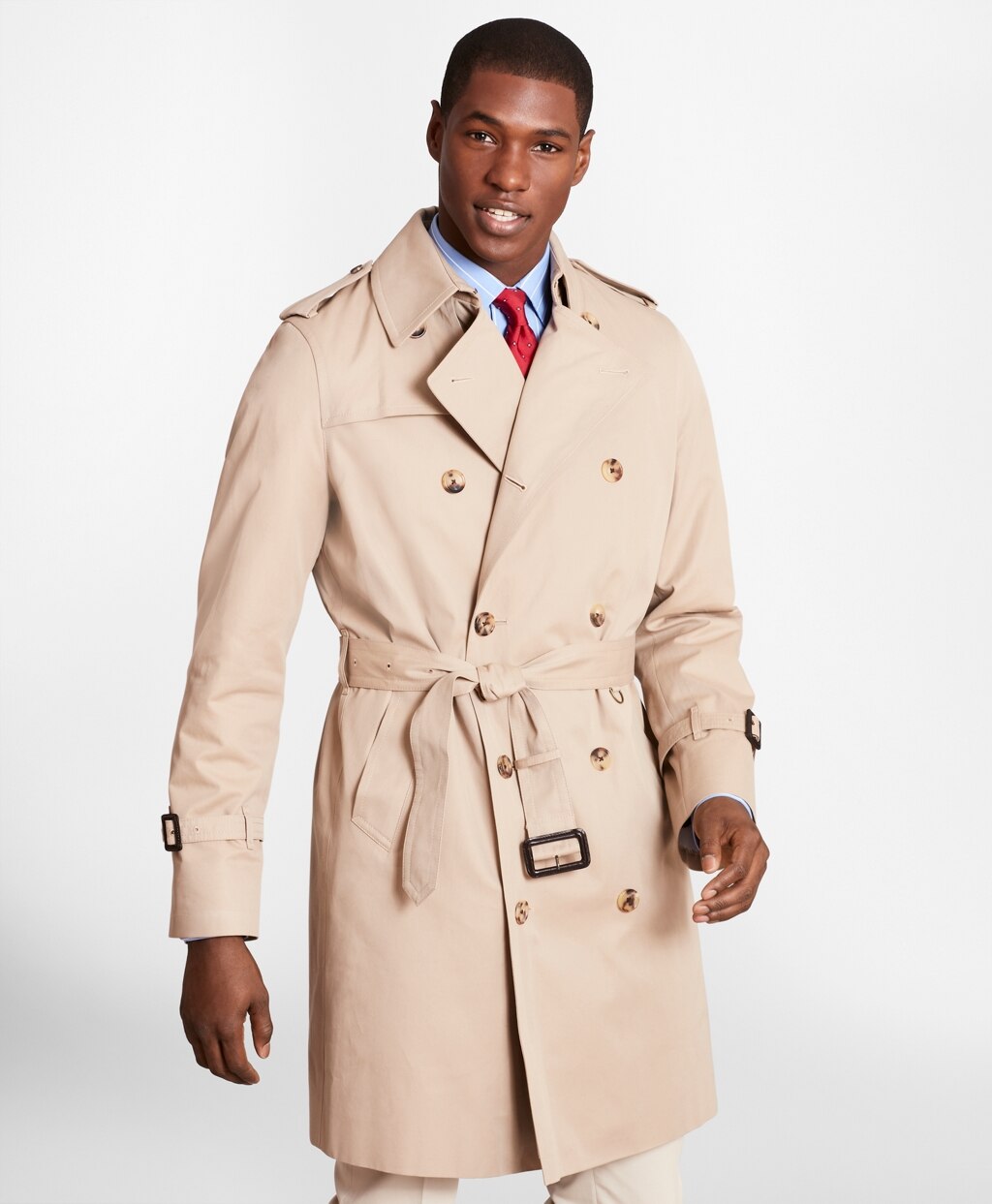 Brooks Brothers Men Double-Breasted Khaki Trench