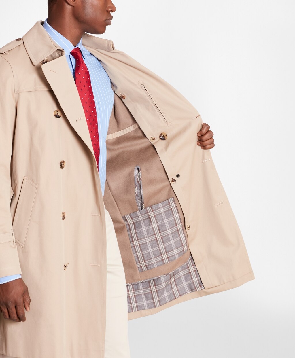Brooks Brothers Men Double-Breasted Khaki Trench