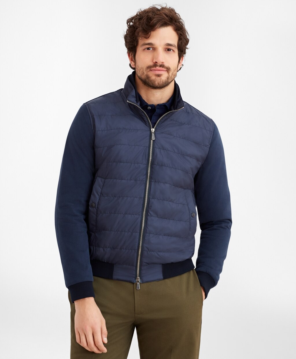 Brooks Brothers Men Mixed-Media Quilted Bomber Jacket