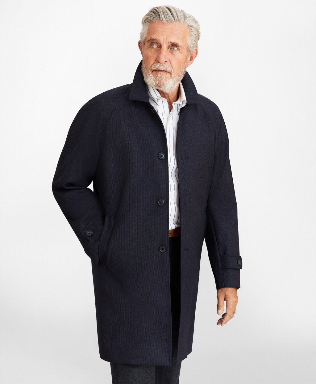 Brooks Brothers Men Water-Repellent Wool Raglan Trench Coat