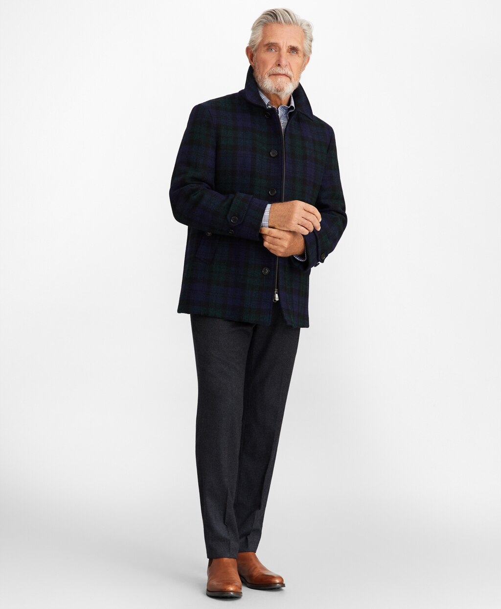 Brooks Brothers Men Harris Tweed Black Watch Walking Coat