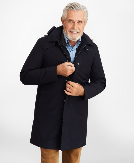 Brooks Brothers Men Bonded Twill Hooded Topcoat