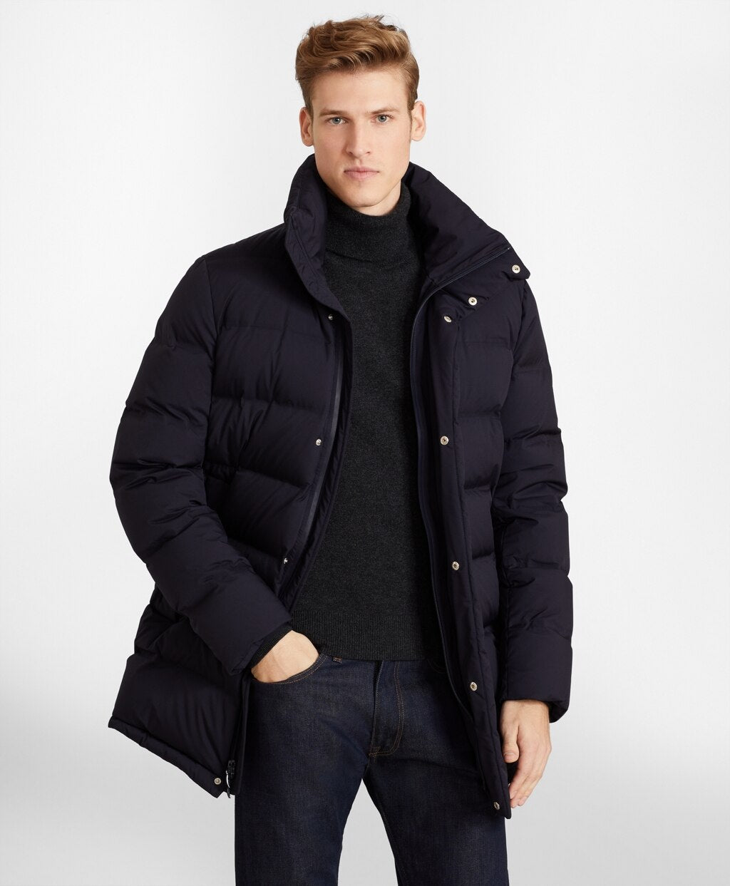 Brooks Brothers Men Quilted Down Long Puffer Coat