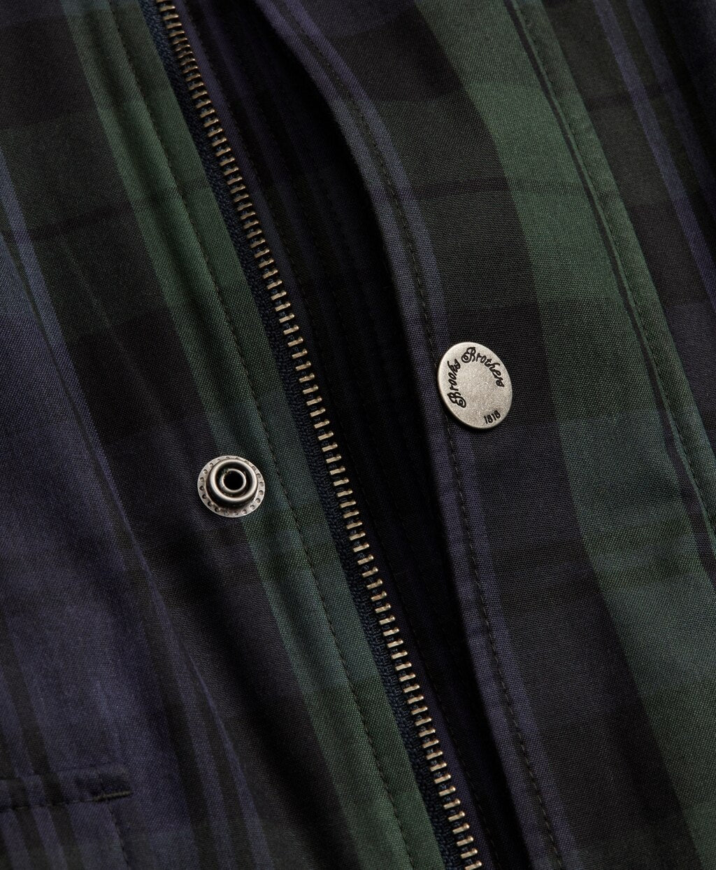 Brooks Brothers Men Black Watch Tartan Waxed Cotton Barn Coat