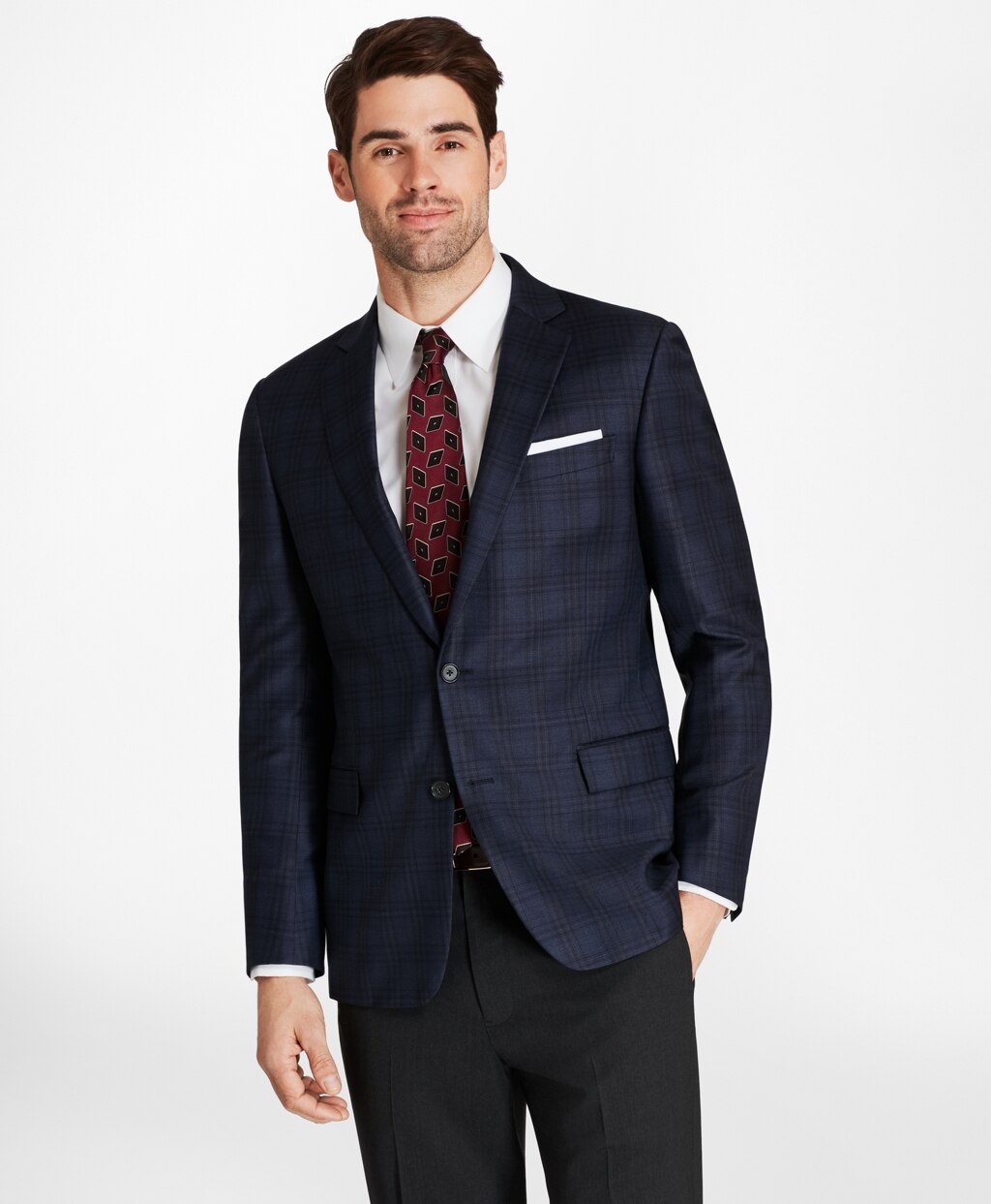 Brooks Brothers Men Regent Fit Blue Plaid with Deco Sport Coat