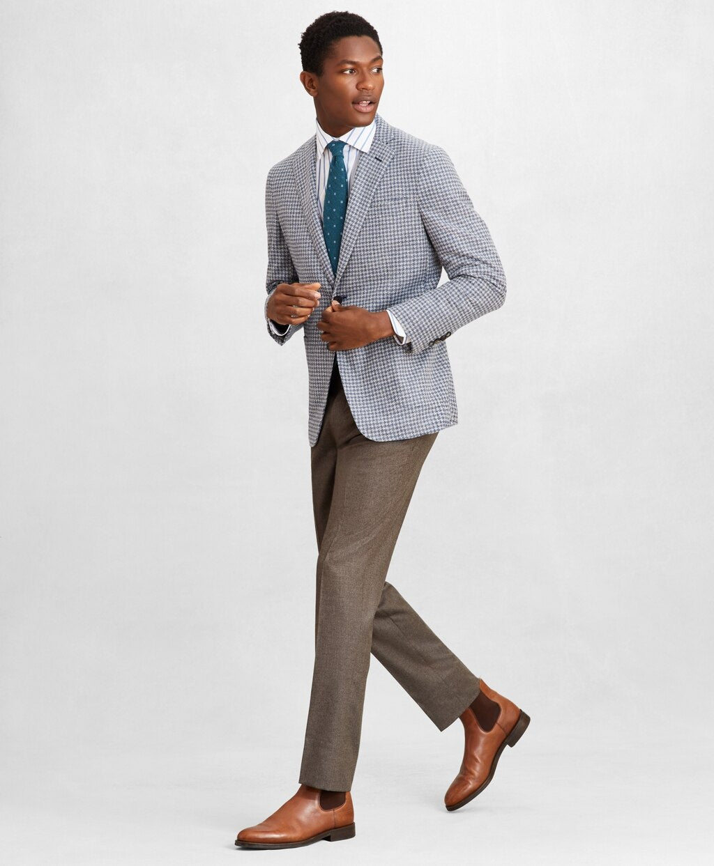 Brooks Brothers Men Golden Fleece® Wool-Blend Houndstooth Blue Sport Coat