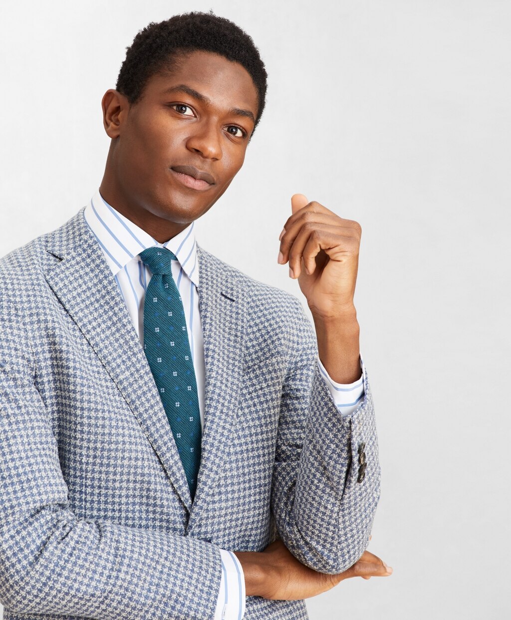 Brooks Brothers Men Golden Fleece® Wool-Blend Houndstooth Blue Sport Coat