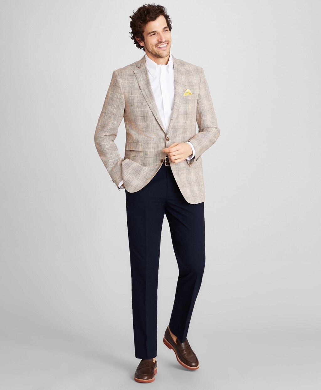 Brooks Brothers Men Regent Fit Check Linen Sport Coat