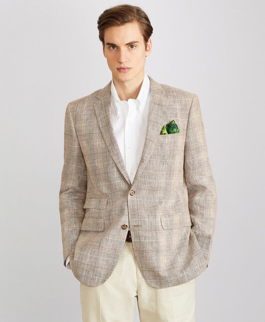 Brooks Brothers Men Milano Fit Three-Button Check Linen Sport Coat