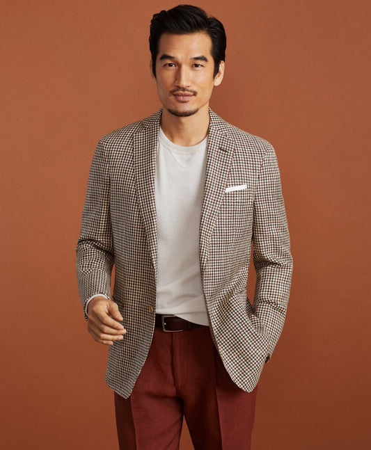 Brooks Brothers Men Golden Fleece® BrooksCloud™ Silk-Linen-Cotton Houndstooth Sport Coat