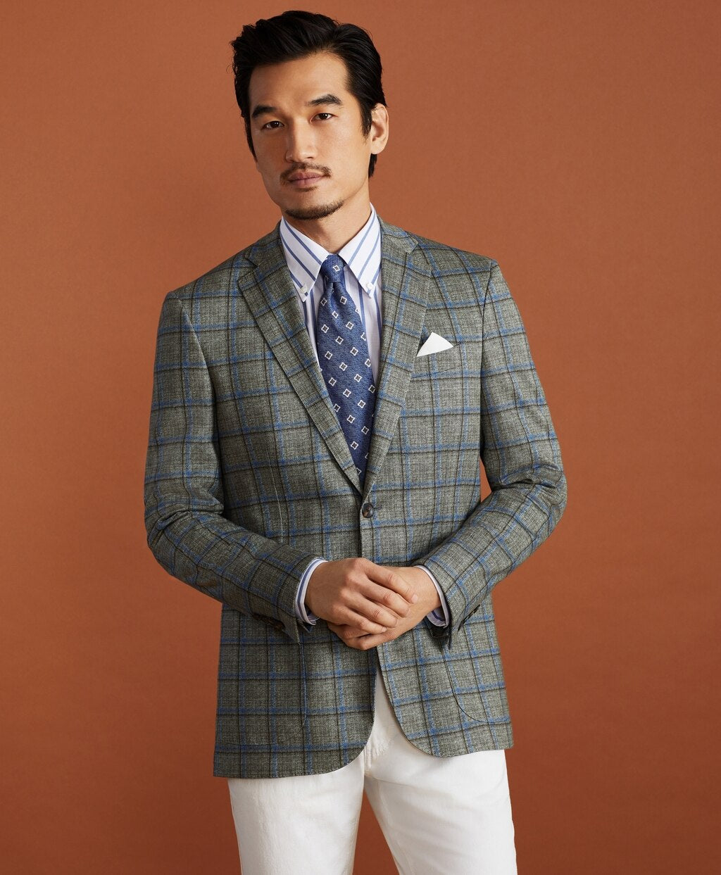 Brooks Brothers Men Golden Fleece® Linen-Cotton Plaid Sport Coat