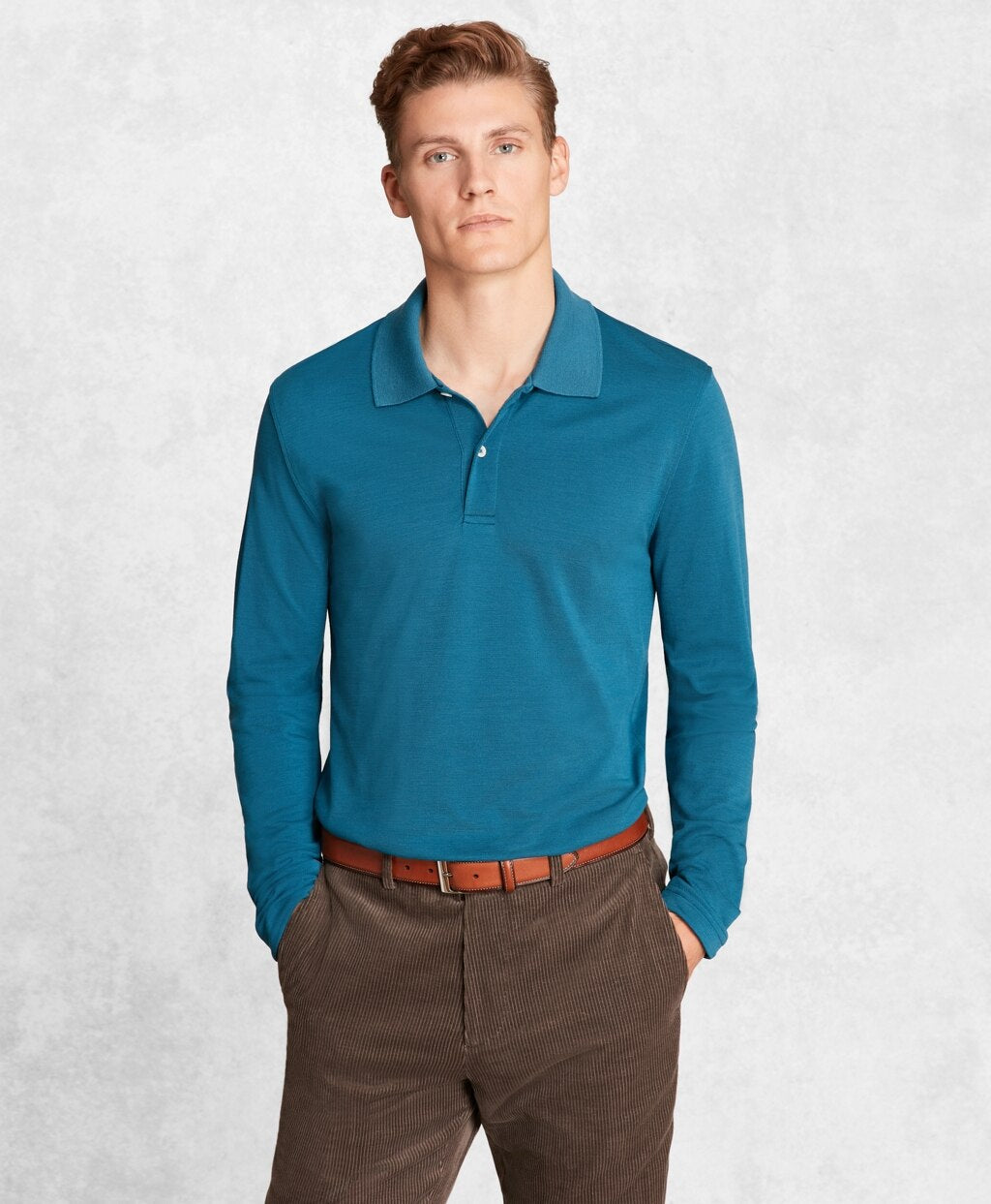 Brooks Brothers Men Golden Fleece® BrooksTech™ Two-Button Long-Sleeve Polo Shirt