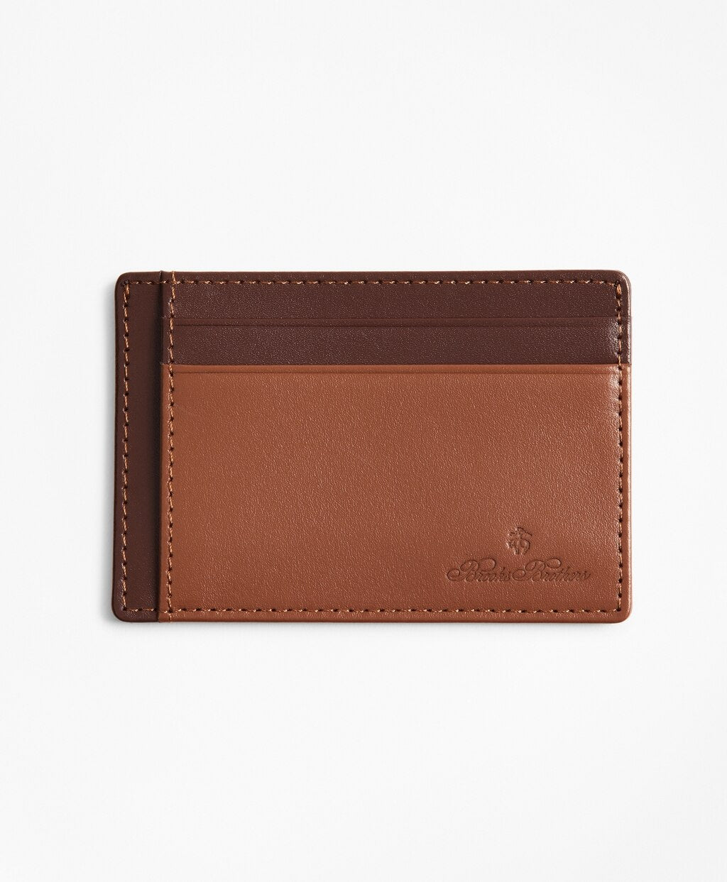 Brooks Brothers Men Embossed Leather Card Case Saddle Trim