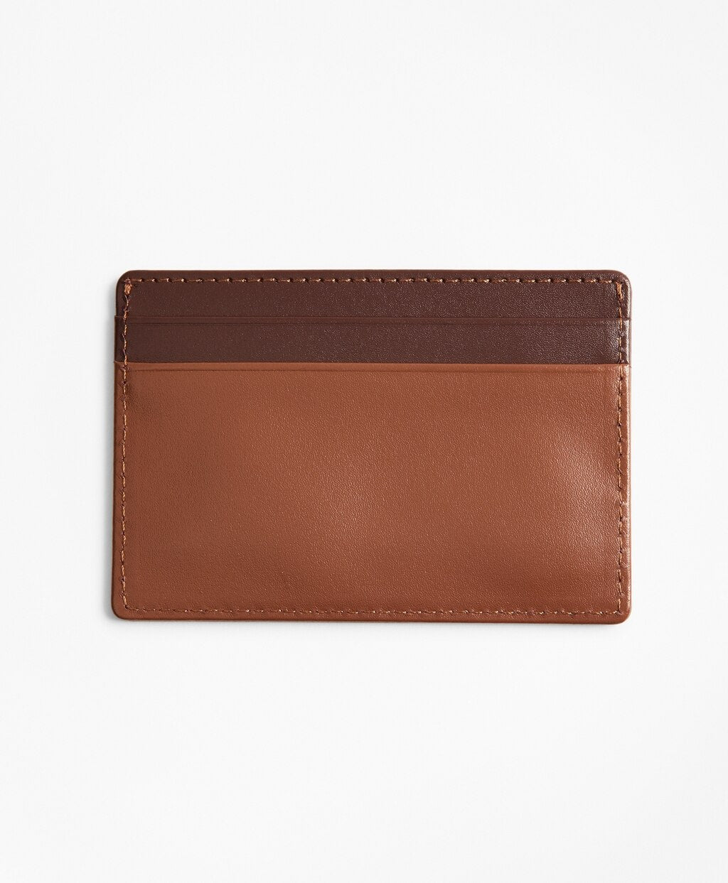 Brooks Brothers Men Embossed Leather Card Case Saddle Trim