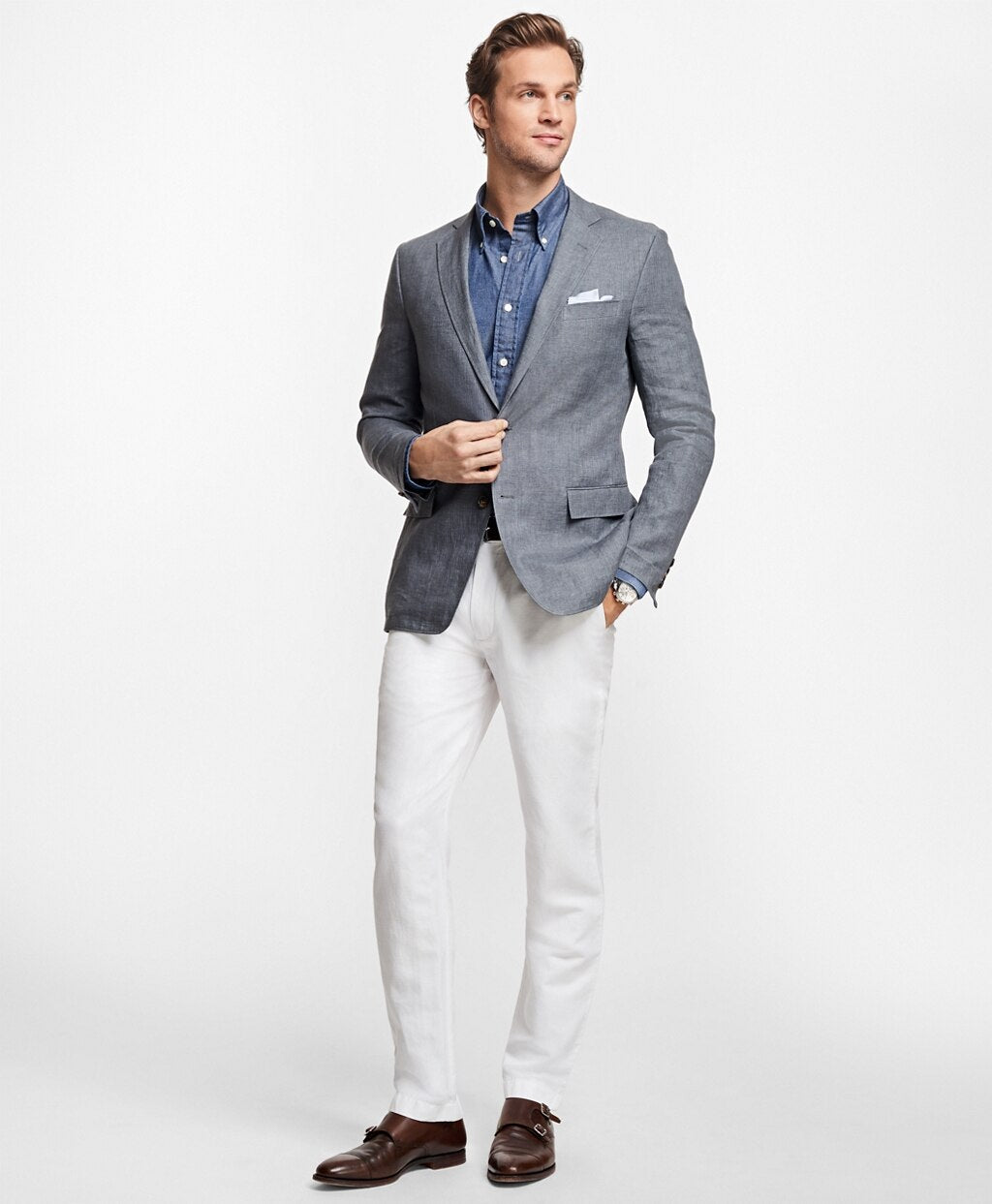 Brooks Brothers Men Clark Fit Linen and Cotton Chinos