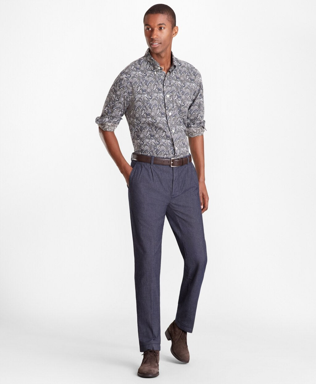 Brooks Brothers Men Soho Fit Indigo Double-Pleat Pants