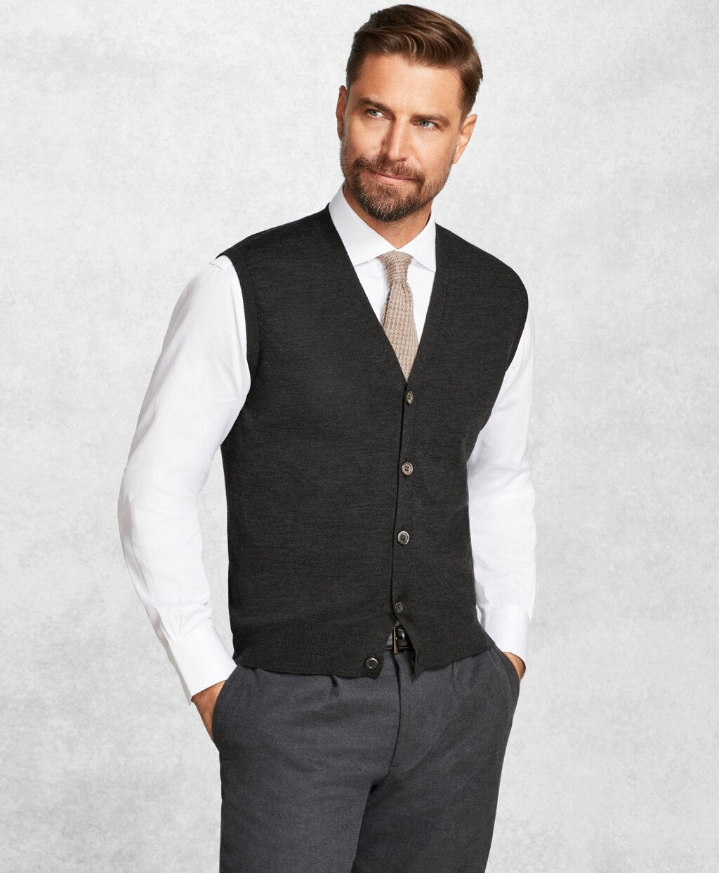 Brooks Brothers Men Golden Fleece® 3-D Knit Fine-Gauge Merino Button Vest
