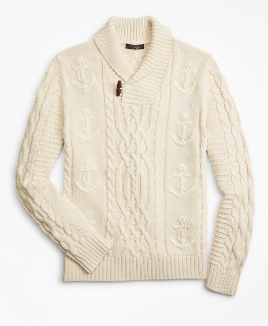 Brooks Brothers Men Supima® Cotton Anchor Cable Shawl Collar Sweater