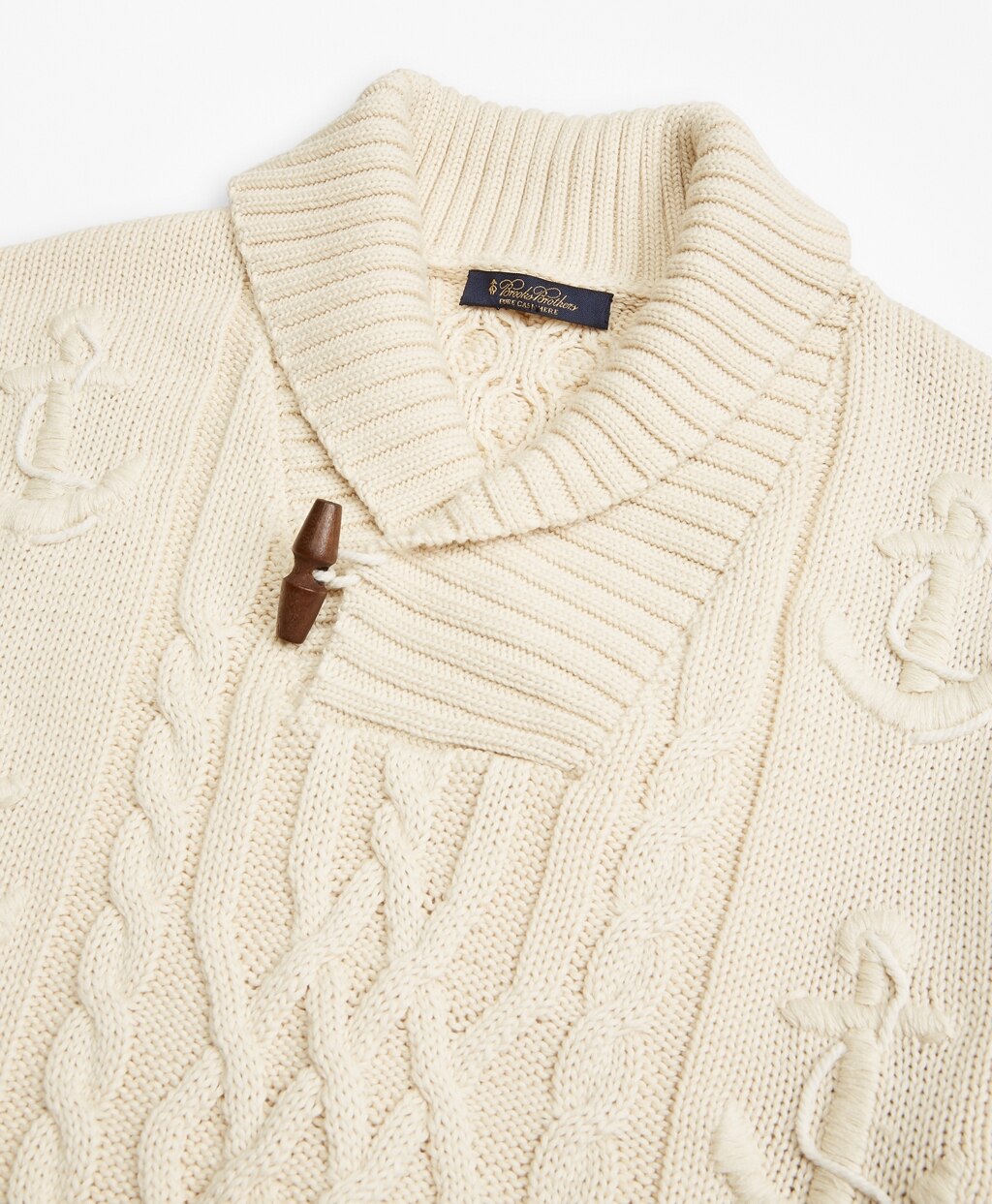 Brooks Brothers Men Supima® Cotton Anchor Cable Shawl Collar Sweater