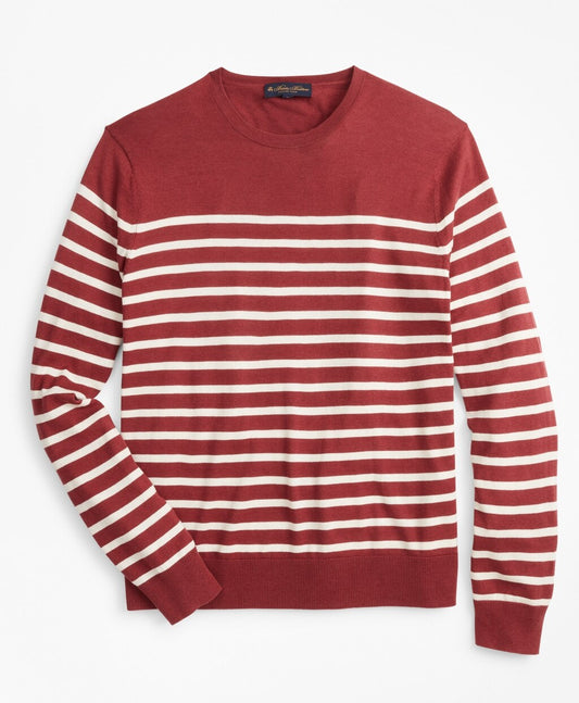 Brooks Brothers Men Silk and Cotton Stripe Crewneck Sweater