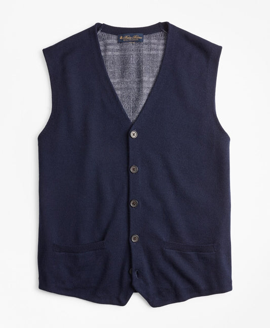 Brooks Brothers Men Washable Merino Wool Plaid Back Waistcoat