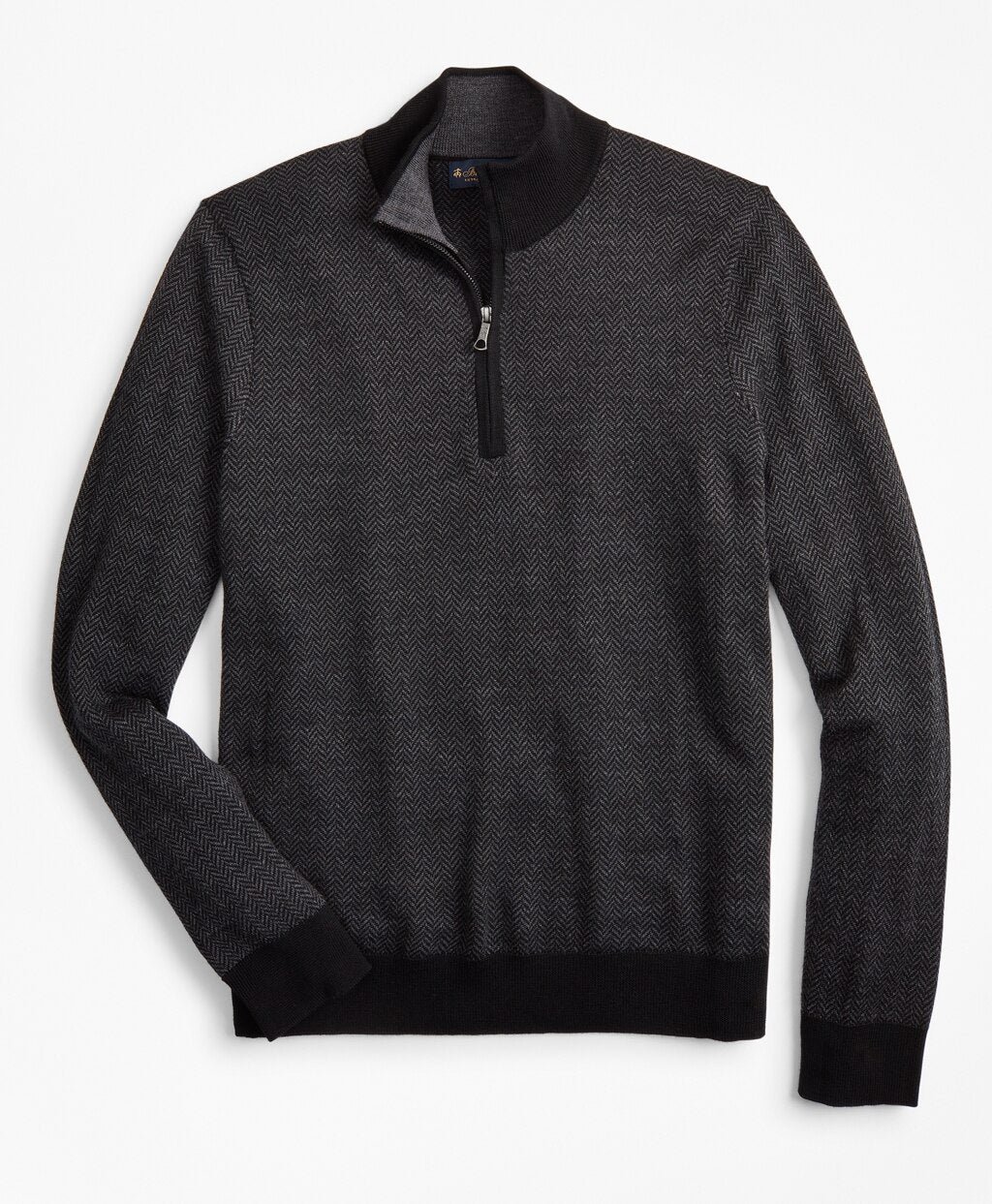 Brooks Brothers Men Washable Merino Wool Herringbone Half-Zip