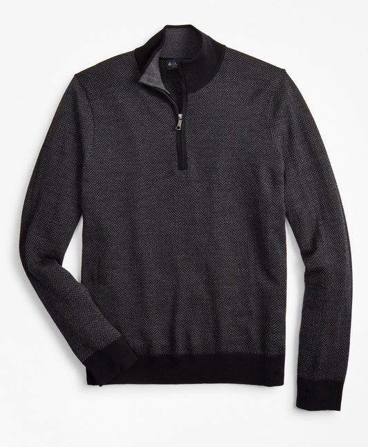 Brooks Brothers Men Washable Merino Wool Herringbone Half-Zip