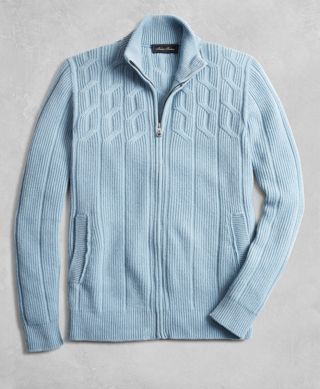 Brooks Brothers Men Golden Fleece® Cashmere Zip-Up Cable-Knit Sweater
