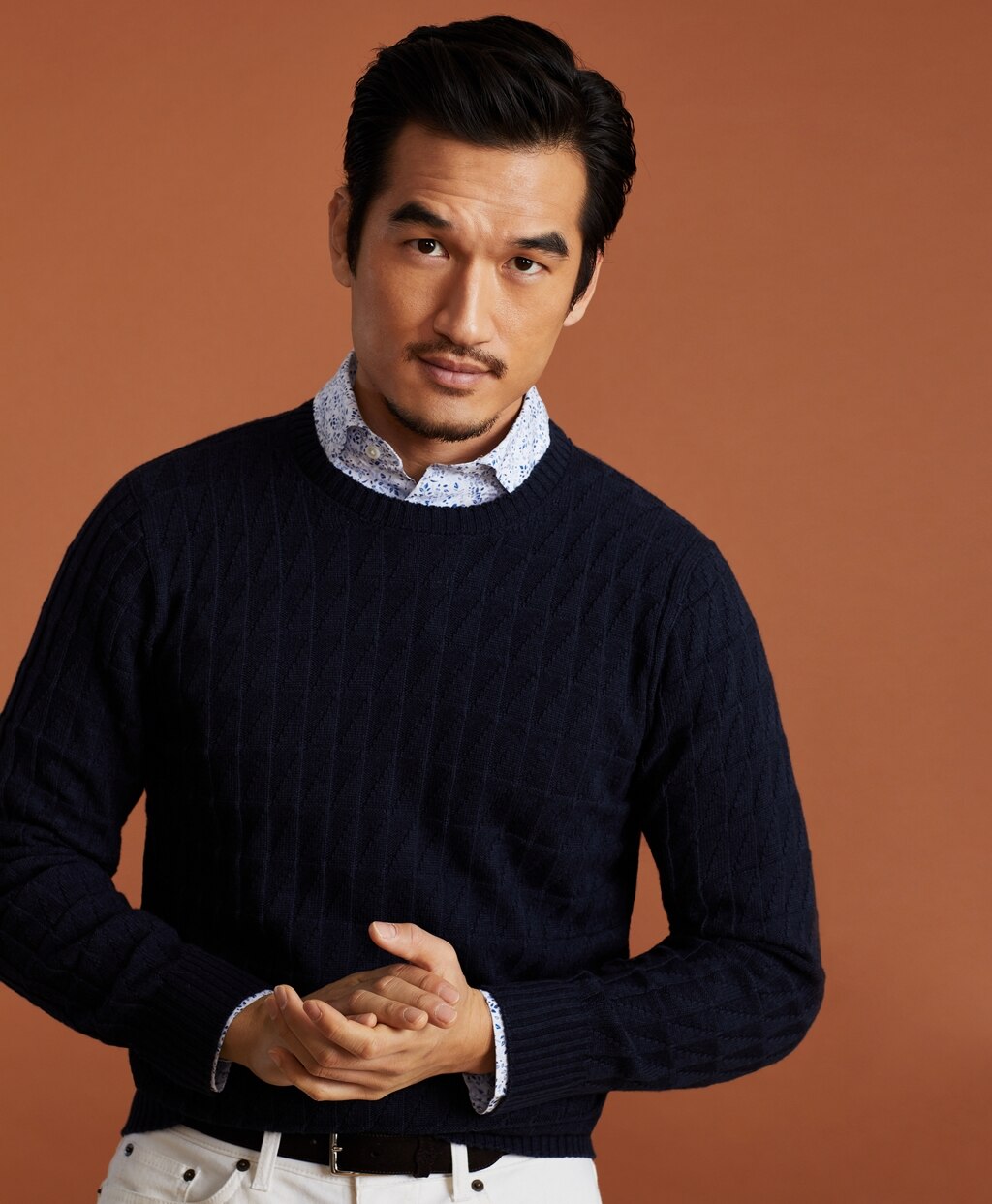 Brooks Brothers Men Golden Fleece® 3-D Knit Fine-Gauge Cashmere-Silk Textured Crewneck Sweater