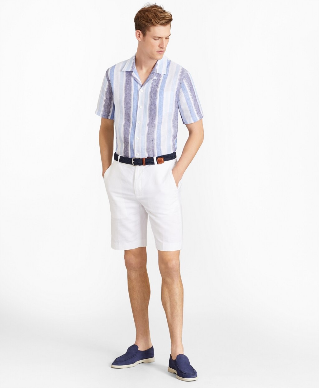 Brooks Brothers Men Houndstooth Cotton and Linen Bermuda Shorts