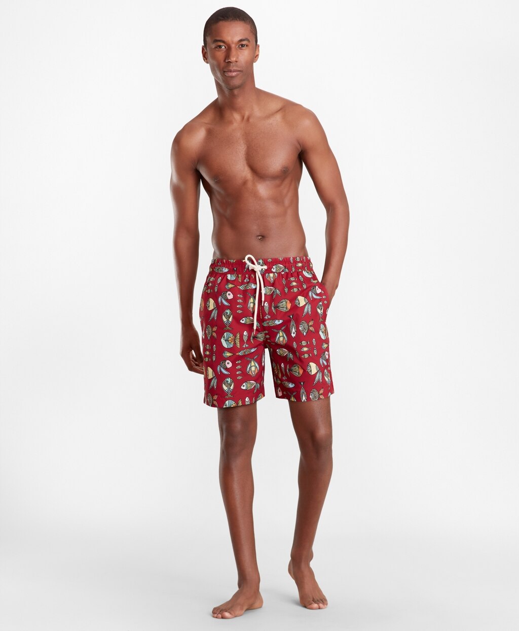 Brooks Brothers Men Montauk 6" Fish Print Swim Trunks