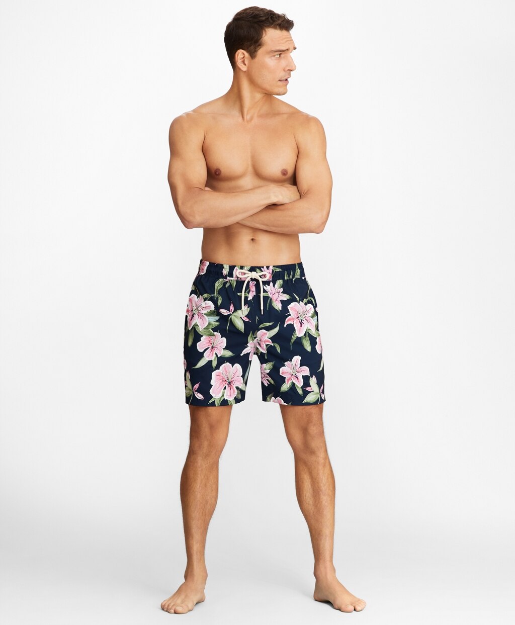 Brooks Brothers Men Montauk 6" Lily Print Swim Trunks