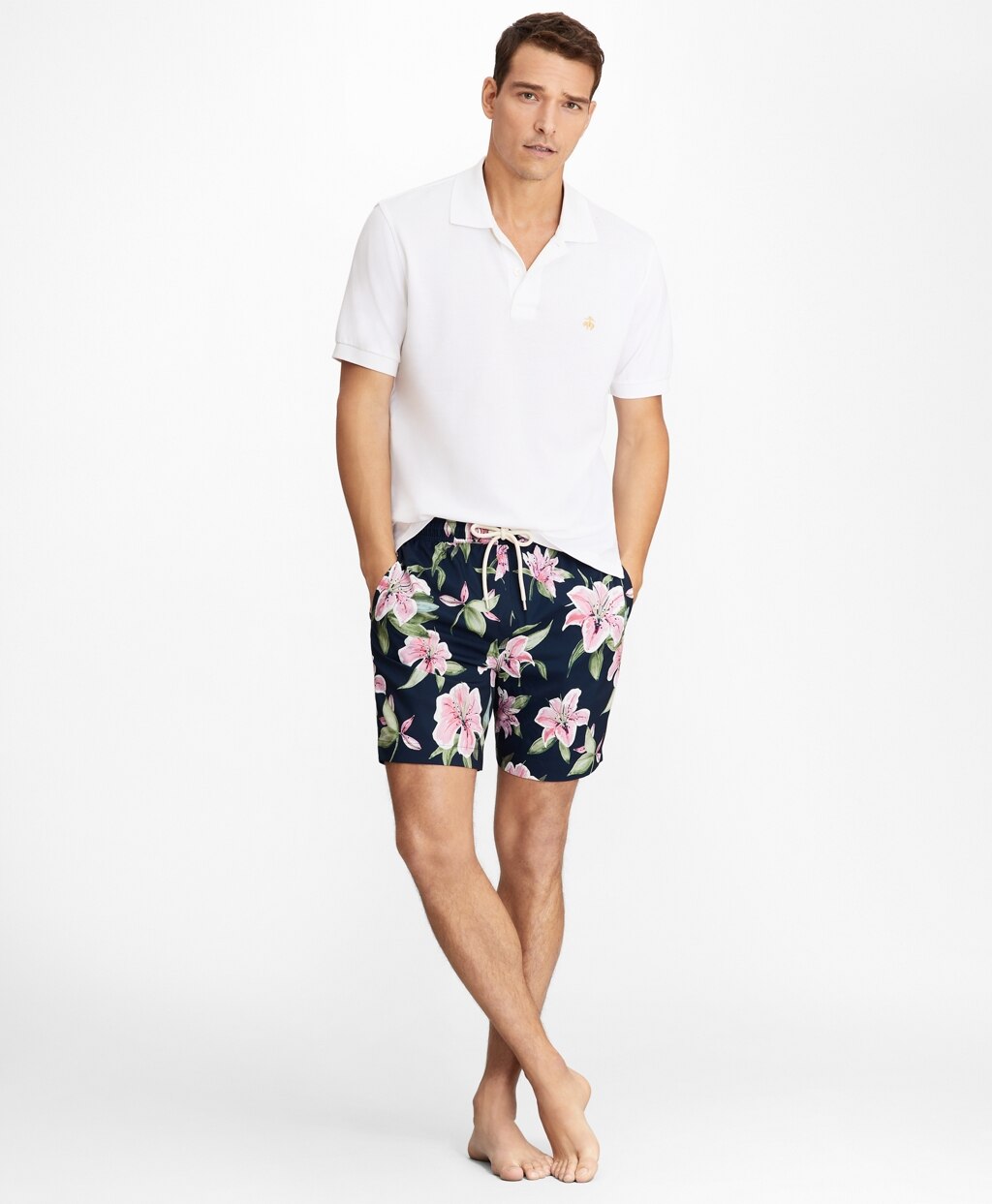 Brooks Brothers Men Montauk 6" Lily Print Swim Trunks