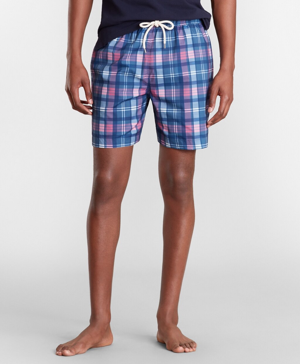 Brooks Brothers Men Montauk 6" Indigo Plaid Print Swim Trunks