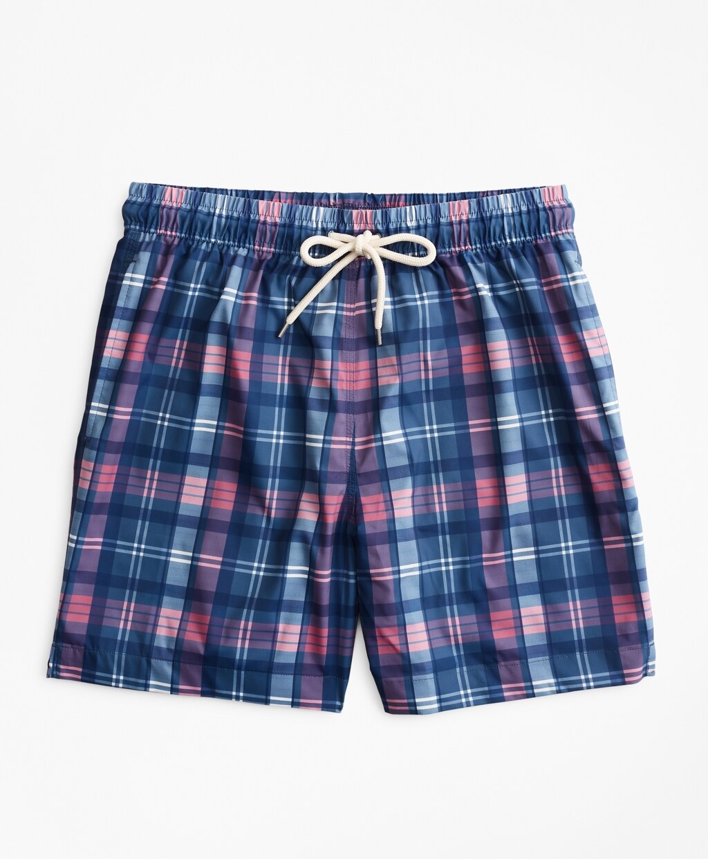 Brooks Brothers Men Montauk 6" Indigo Plaid Print Swim Trunks