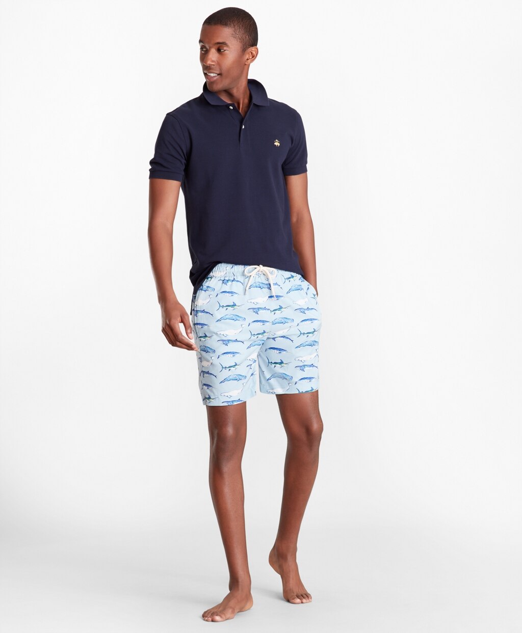 Brooks Brothers Men Montauk 6" Whale Print Swim Trunks