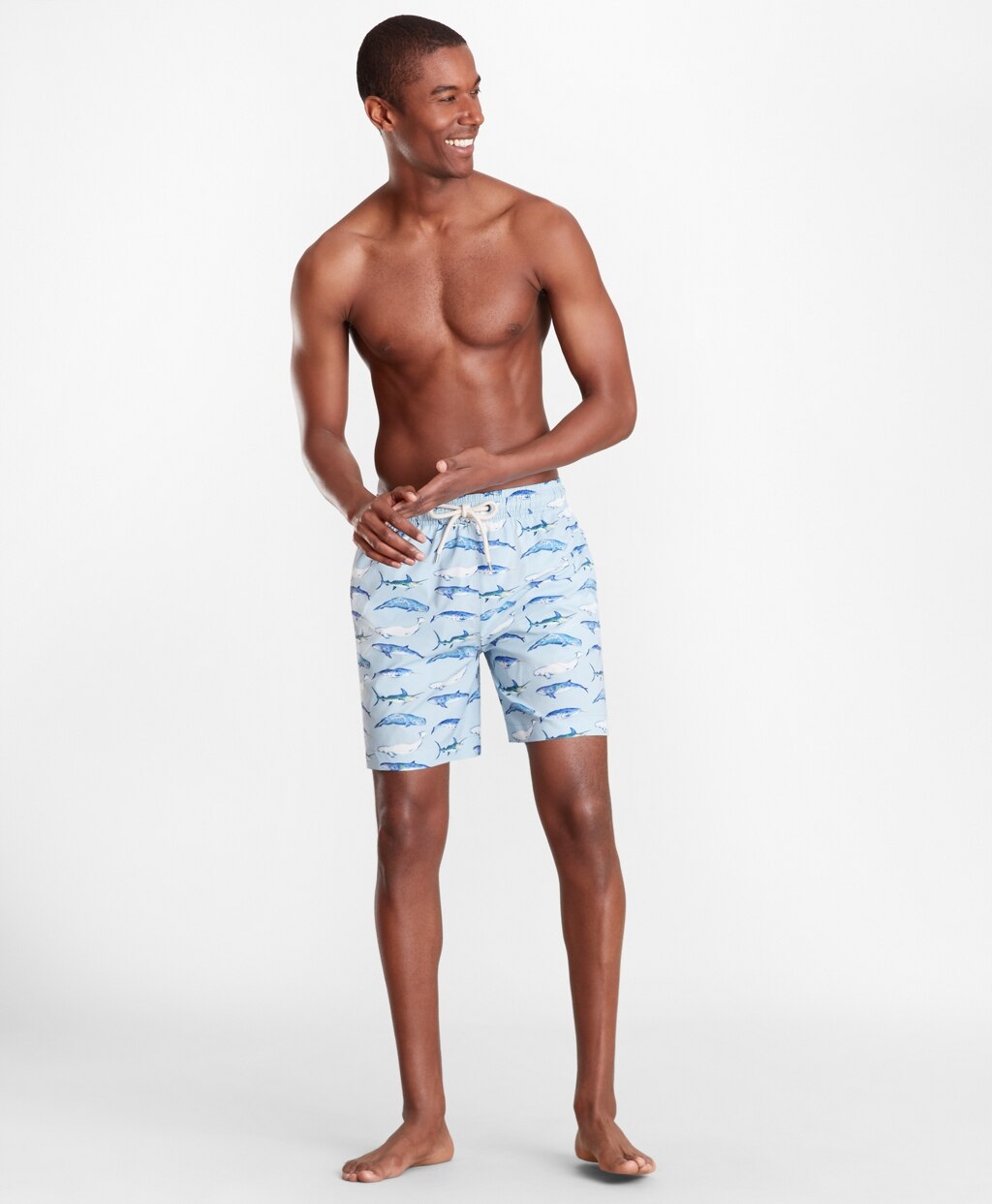 Brooks Brothers Men Montauk 6" Whale Print Swim Trunks