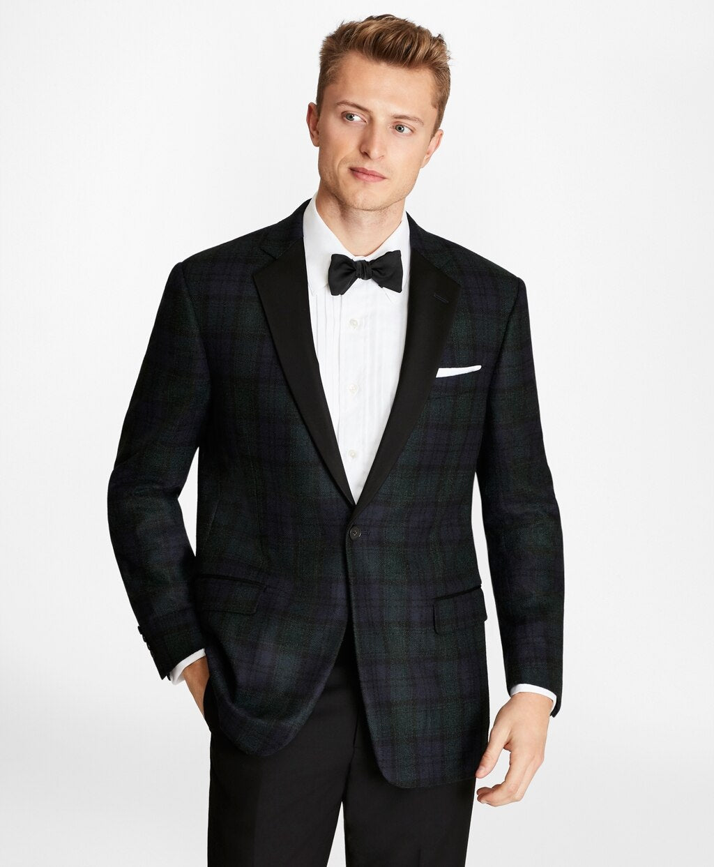 Brooks Brothers Men Regent Fit Black Watch Wool Tuxedo Jacket