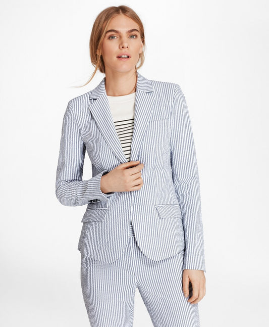 Brooks Brothers Women Petite Striped Stretch Cotton Seersucker Jacket