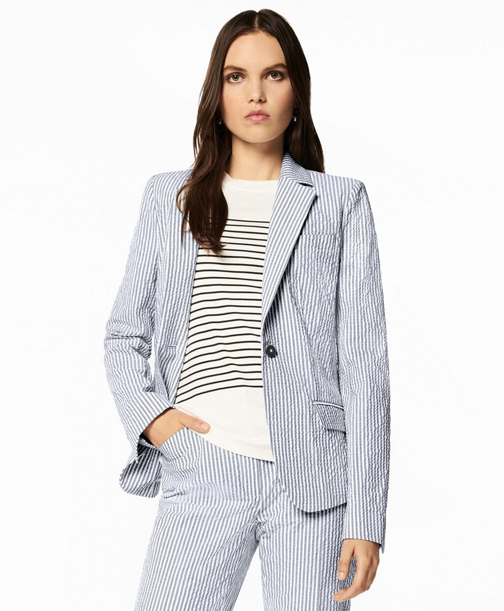 Brooks Brothers Women Petite Striped Stretch Cotton Seersucker Jacket
