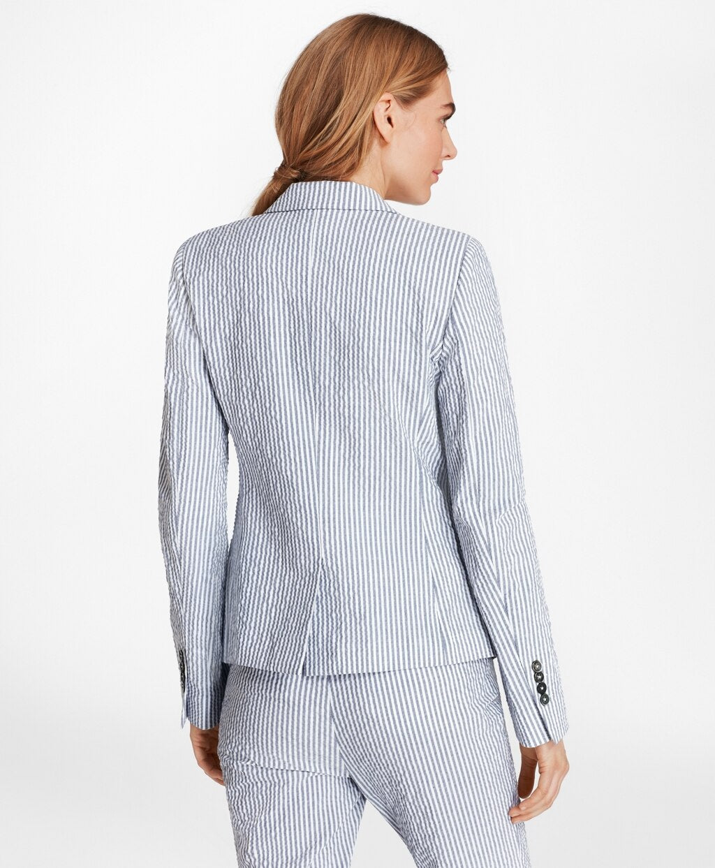 Brooks Brothers Women Petite Striped Stretch Cotton Seersucker Jacket