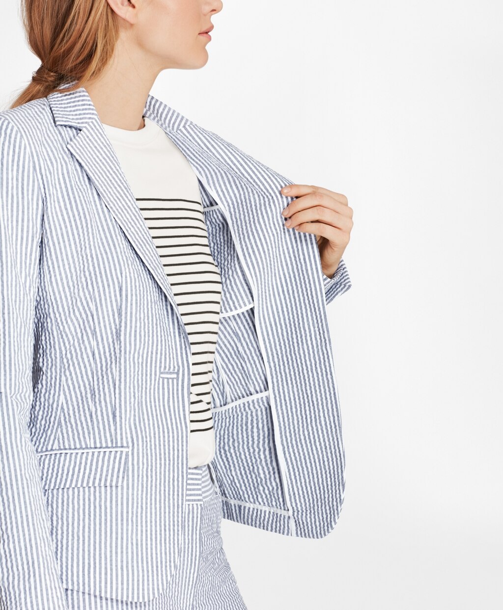 Brooks Brothers Women Petite Striped Stretch Cotton Seersucker Jacket
